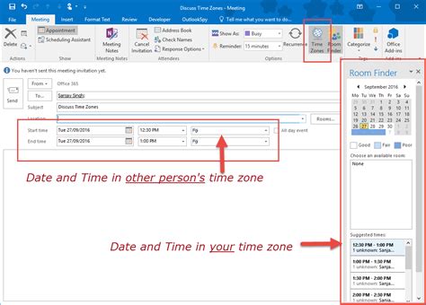 Set the time zone for a meeting or appointment in Outlook.